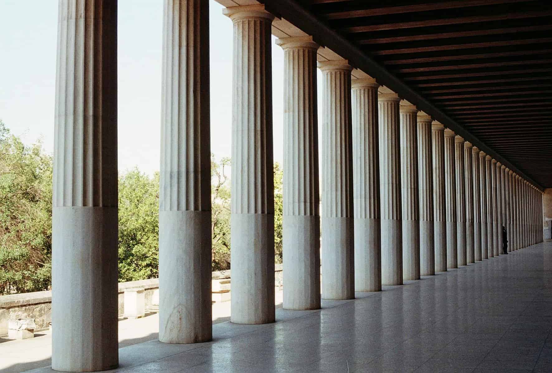 colonnade in stoa of attalos athens greece